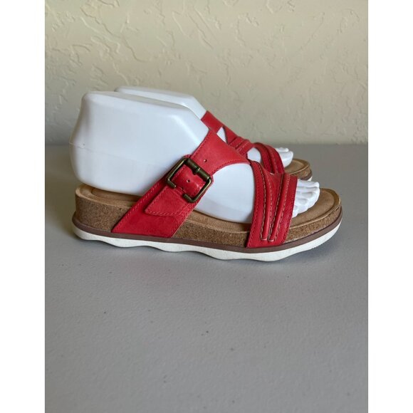 Clarks Collection The Ultimate Comfort Flat Slide Sandals Red Leather - Picture 1 of 8